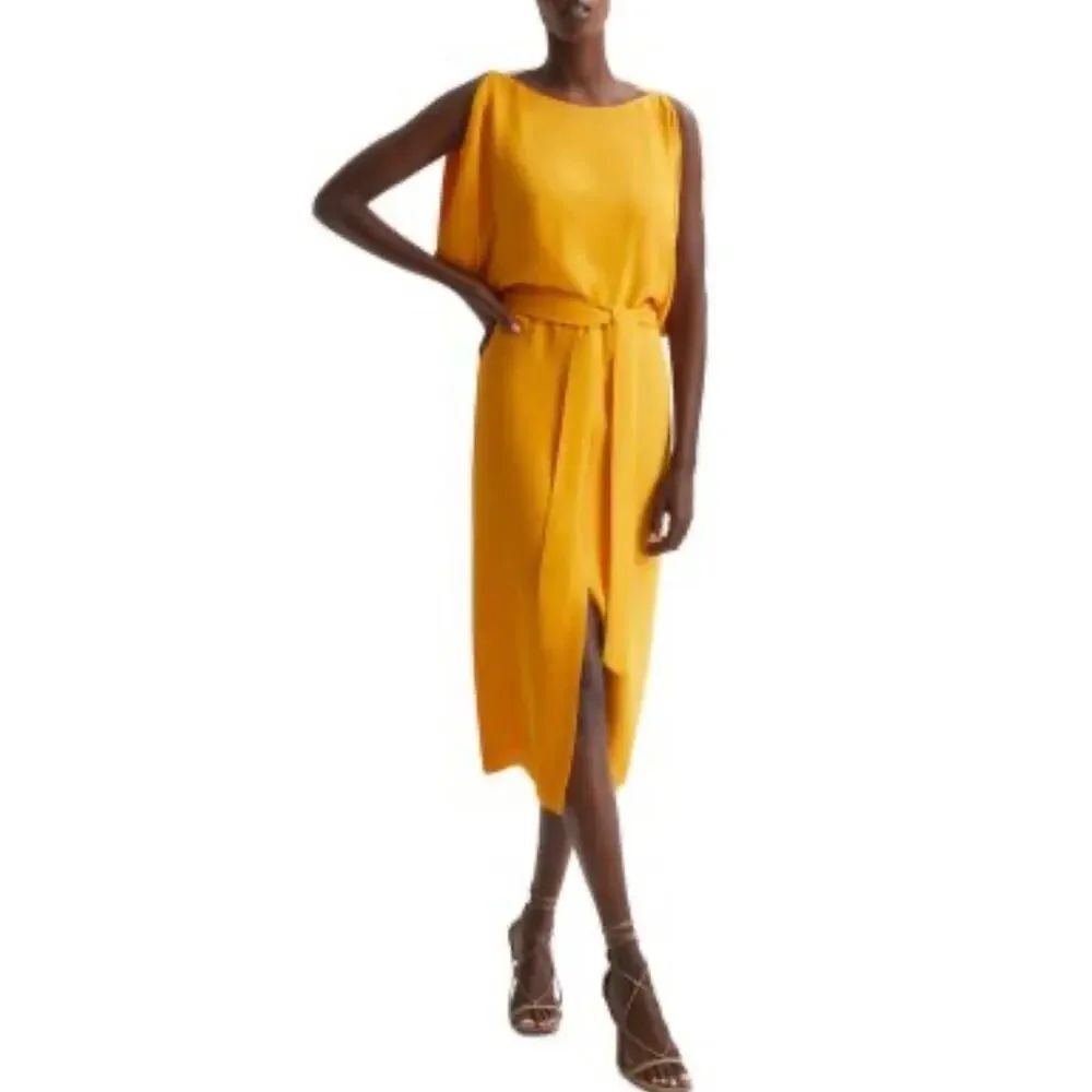 Reiss Kalea Split Sleeve Midi Dress In Yellow Sz. 6